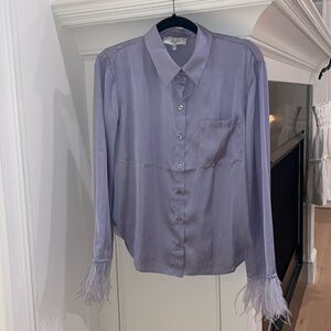 Purple silk blouse with feathers
